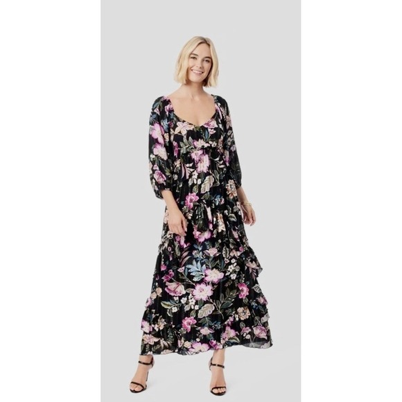 Jessica Simpson Damia Floral Balloon Sleeve Ruffle Tiered Maxi Dress Small NWT - Picture 5 of 16